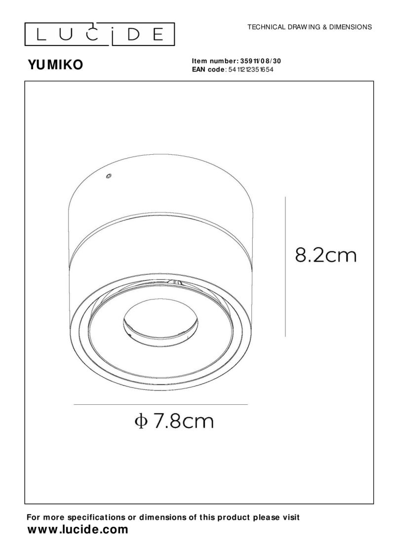 Lucide YUMIKO - Stropné bodové svietidlo - Ø 7,8 cm - LED Rozm. - 1x8W 2700K - Čierna